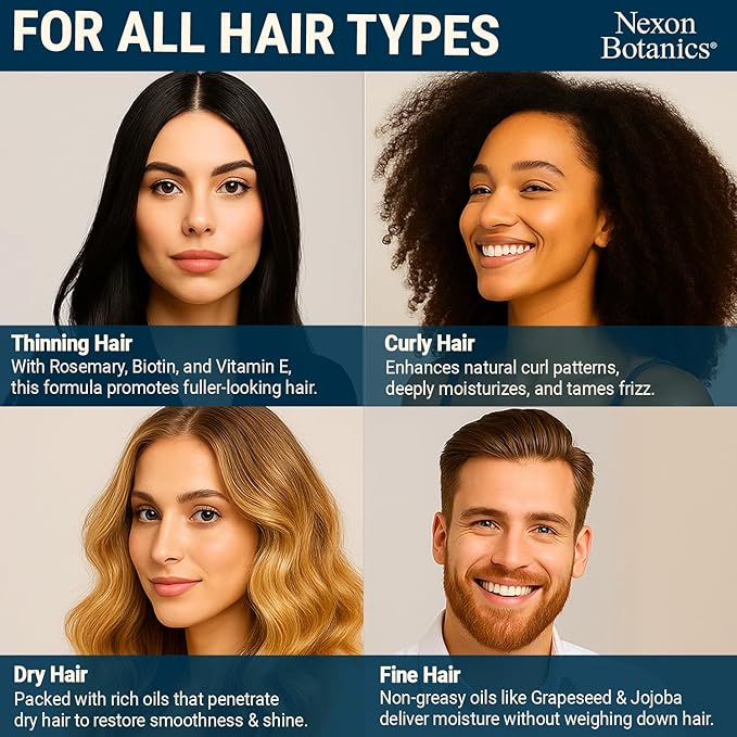 Nexon Botanics Rosemary Oil for Hair Growth 6 fl oz - Natural Scalp and Hair Oil with Batana, Castor, Biotin, Vitamin E, Grapeseed, Jojoba, Sesame - Aceite de Romero y Batana