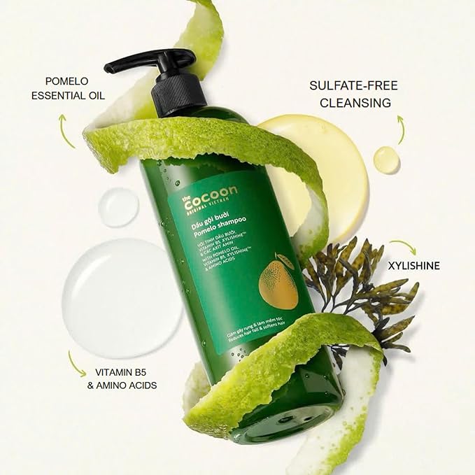 Cocoon Pomelo Oil Shampoo with Xylishine & Amino Acid, Hair Growth Product for Thinning, Damaged, Organic Shampoo No Sulfate, Vegan, Soften, Reduce Loss & Volumize Hair Growth