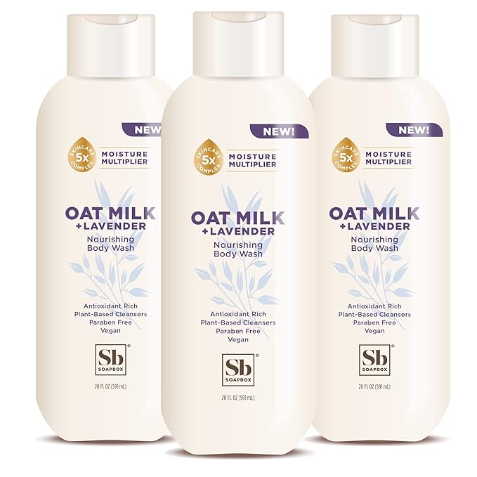 Soapbox Body Wash, Oat Milk + Lavender Body Wash, Vegan & Moisturizing, Calming with Shea Butter, 3 Pack, 20oz Each