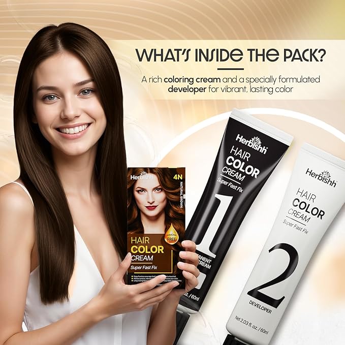 Natrual Brown Rapid Infusion Hair Color Cream, Permanent Hair Dye in One Minute with Comb Applicator and Argan Oil Deep Conditioning Hair Mask 5.07 FL OZ Combo Pack