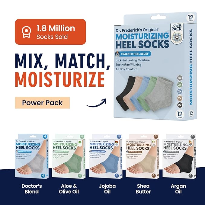Dr. Frederick's Original Moisturizing Heel Socks for Cracked Heel Treatment - 6 Pairs - Socks for Dry Feet - Cracked Skin Repair & Overnight Hydration - Foot Care for Women & Men - Power Pack