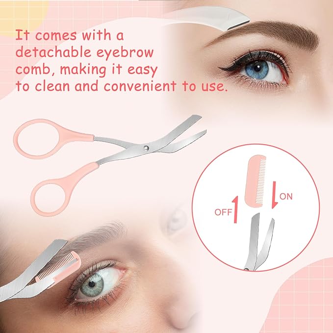 3 PCS Eyebrow Scissors with Comb for Women, Eyebrow Trimmer Scissors Stainless Steel Curved Eyebrow Razor Non Slip Finger Grips Face Hair Removal Tool Beauty Accessories for Men and Women