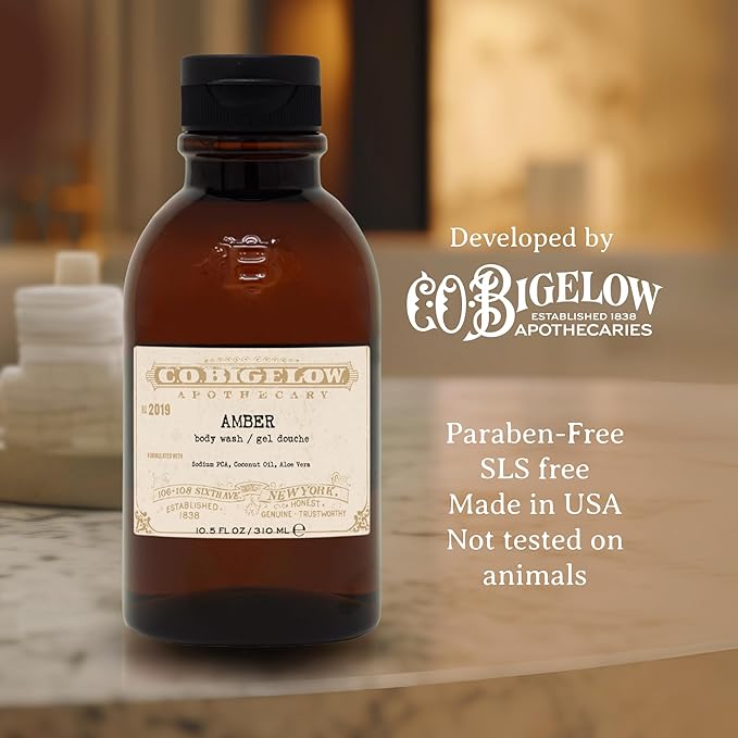 C.O. Bigelow Iconic Collection Amber Body Wash, Scented Shower Gel with Coconut Oil and Aloe Vera, 10.5 fl oz