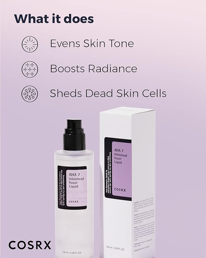 COSRX 7% Glycolic Acid Whitehead Removing Power Liquid, 3.38 fl.oz, AHA Exfoliant, Exfoliating Toner for Face & Body, Pore Minimizer, Korean Skin Care