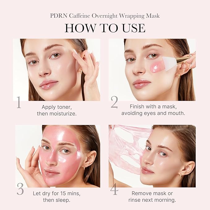 medicube Pink Glow Wrapping Mask Duo: Collagen Overnight Wrapping Peel Off Facial Mask Pack and PDRN Caffeine Overnight Wrapping Peel Off Facial Mask and brush