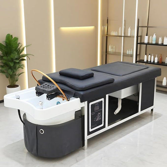 Head Spa Bed with Footbath, Head Spa Massage Table Shampoo Bed Headspa Equipment with Fumigation and Water Cycle Hair Care for Barbershop, Beauty Salon, Wellness Resort (Foot Basin)