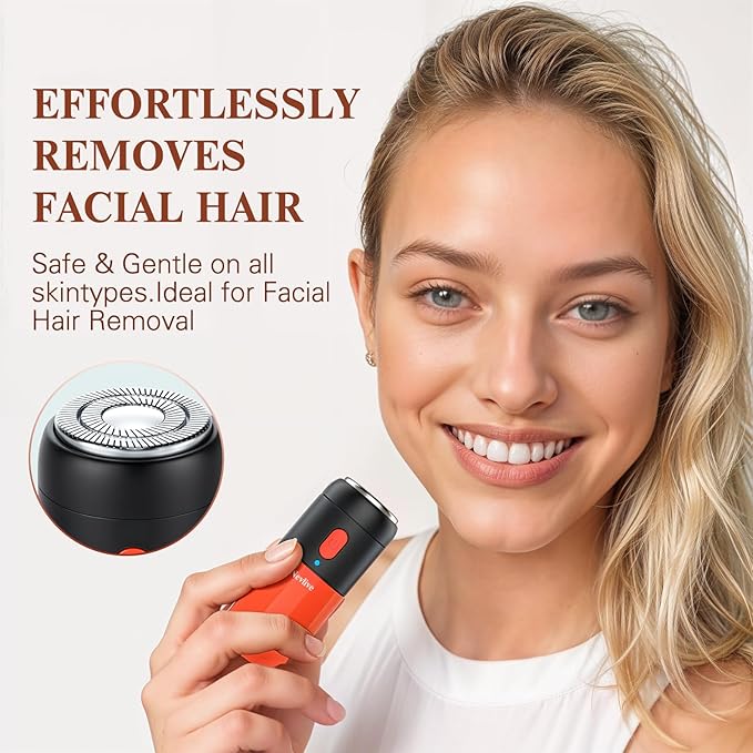 2-in-1 Facial Hair Remover & Nose Trimmer for Women and Men – USB-C Rechargeable Mini Electric Shaver, Waterproof, Dual-Edge Stainless Steel Blades, Painless Hair Removal for Face, Nose, and Body