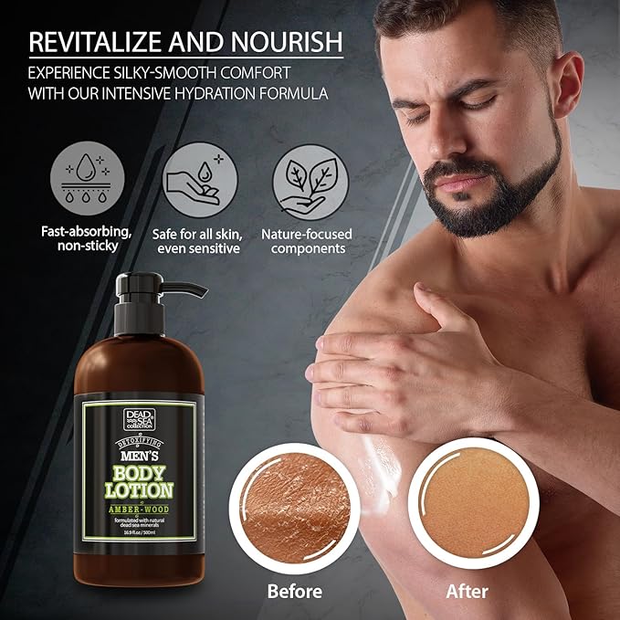 Dead Sea Collection Amberwood Men's Body Lotion - Amberwood Oil and Dead Sea Minerals - Maximum Hydration Nourishing Moisturizing Lotion for Men - 16.9 Fl Oz Bottle