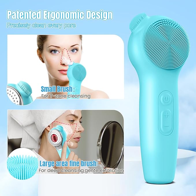 Landmore Silicone Face Scrubber, Waterproof Facial Cleansing Brush with Red Light Thermal Massage, Electric Face Scrubber with Nose Scrubber Exfoliator for Women/Men Deep Cleansing, Power Exfoliating