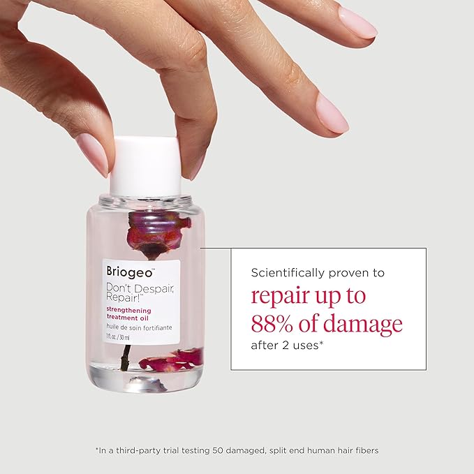 Briogeo Don't Despair, Repair! Strengthening Treatment Oil, Hair Oil Treatment for Dry, Damaged Hair, Helps Seal Split Ends, Enhances Shine, Hydrates, Nourishes, Vegan, Cruelty-Free, 1 fl oz