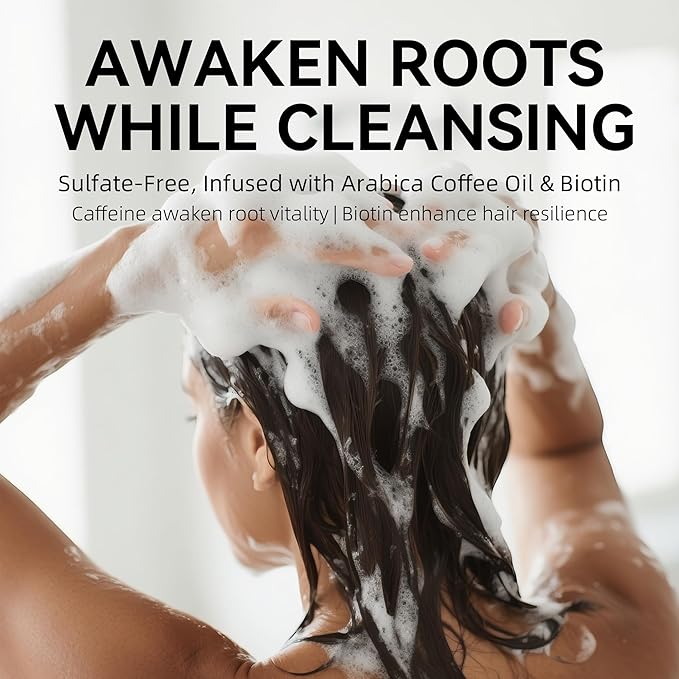 Alfheim Coffee+ Thickening Shampoo | Caffeine, Biotin & Niacinamide for Hair Growth & Strength | Volumizing & Hydrating Formula for Thinning & Fine Hair | Sulfate-Free, Color-Safe -18oz