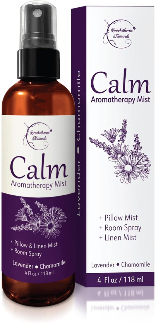 Calm Aromatherapy Mist with Lavender & Chamomile Essential Oil. Natural Sleep & Pillow Spray, Room & Linen Mist. Lavender Spray Air Freshener for Relaxation & Sleep - Brookethorne Naturals