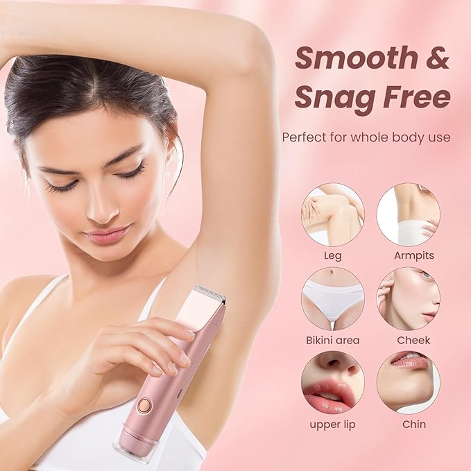 Bikini Trimmer for Women Electric Razors with IPX7 Waterproof & Low-Noise & Painless, Wet & Dry Use Electric Shaver for Women Support 60 Mins Runtime for Facial Hair Removal & Body & Intimate Areas