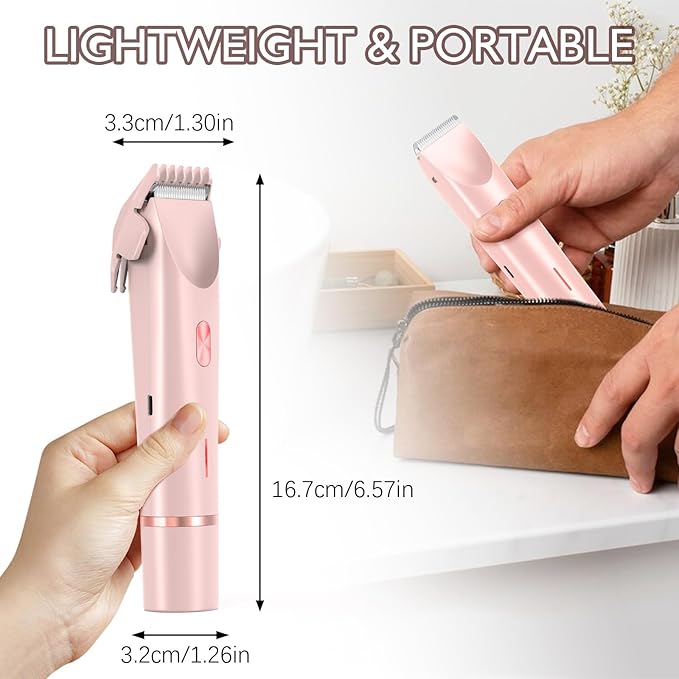 Bikini Trimmer for Women, 2 in 1 Dual-Head Electric Razors for Women Pubic Hair, Rechargeable Body Hair Shaver and Face Razor, Wet/Dry Use Waterproof Hair Removal for Bikini Face Legs Underarm Arm