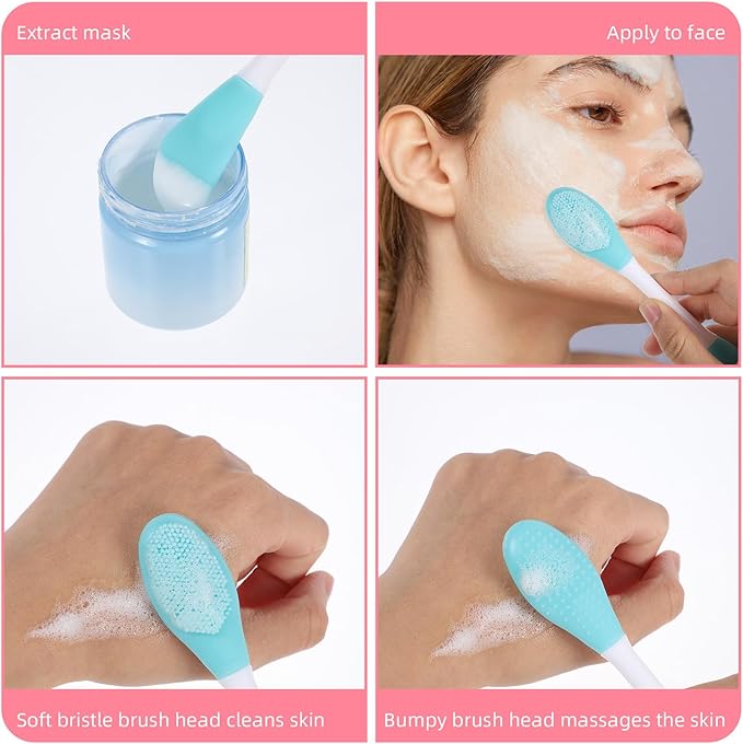 50 Pcs Silicone Face Mask Applicator, 2 in 1 Double-Sided Facial Scrubber Brush Tool, Double-Head Manual Cleansing Brush for Deep Gentle Exfoliating