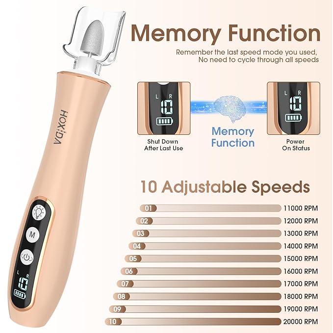 Professional Manicure Pedicure Kit, Cordless Electric Nail Drill with 360° LED Light&10 Speeds&Memory Mode, Pedicure Tools for feet, Hand Foot Care Nail Drill for Thick Nail Toenail Cuticle, Pink