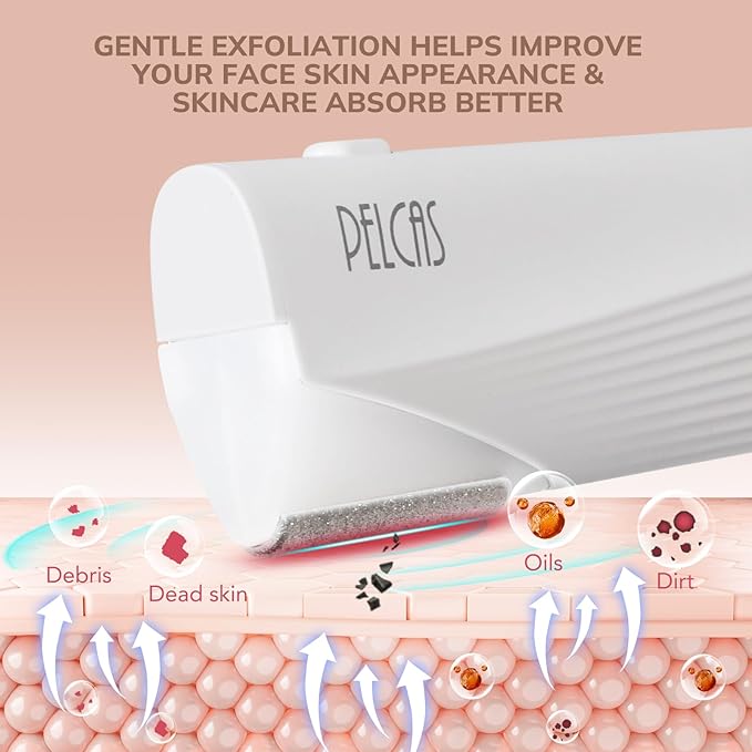 PELCAS Electric Dermaplaning Tool for Face with LED Light, Mini Facial Dermaplaning Razor Kit, Painless 3 Speeds Facial Peach Fuzz & Hair Removal At Home for Women with 6 Blades Off White