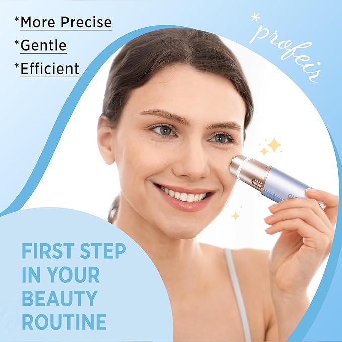 Facial Hair Removal for Women: Electric Hair Removal Device - Rechargeable Painless Face Razor for Chin Upper Lip Peach Fuzz with Light (Blue Gold)