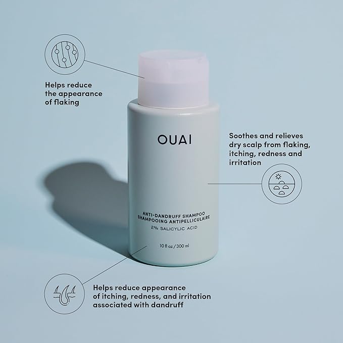 OUAI Anti Dandruff Shampoo - Soothing Salicylic Acid Shampoo for Flaky, Dry and Itchy Scalp - Reduces Itching, Redness and Irritation - Sulfate Free Scalp Care (10 Fl Oz)