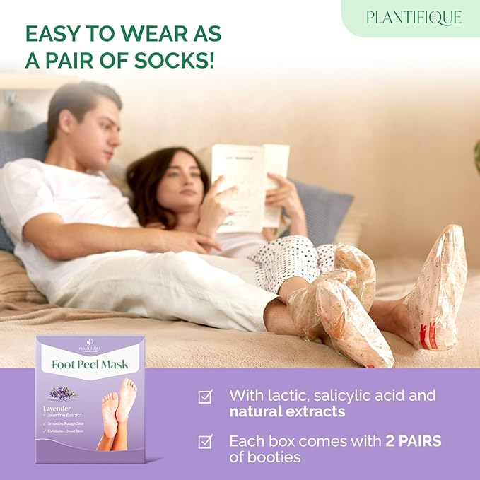 PLANTIFIQUE Foot Peeling Mask 2 Pack | Dermatologically Tested Repairs Heels & Removes Dry Dead Skin for Baby Soft Feet | Exfoliating Foot Peel Mask for Dry Cracked Feet | Lavender