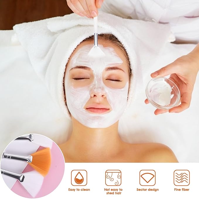 20 Pieces Fan Brushes Facial Applicator Brush Soft Makeup Mask Acid Applicator Brush Esthetician Cosmetic Brush for Mud Cream, Makeup Peel (White and Yellow)