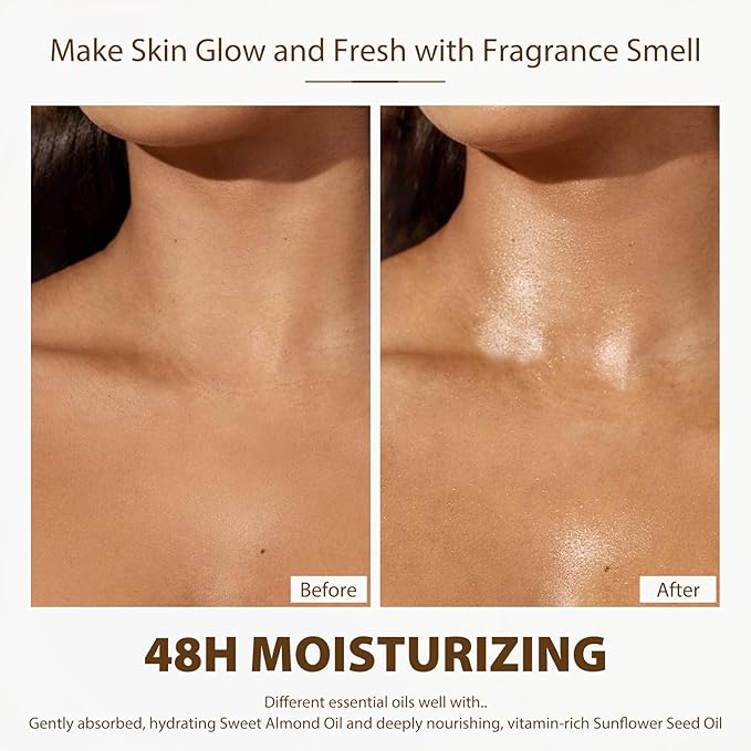 Vanilla Body Oil with Sweet Orange, Juniper Berry and Thyme Essential Oils, Premium Scented Body Oil for Moisturizing Skin, Massage Oil for Women Men After Shower - 8.8 FL.OZ(260ML)