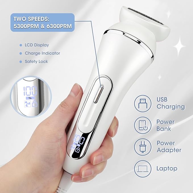 Electric Shavers for Women, 7 in 1 Hair Removal Kit with Epilator Bikini Trimmer Face Razor Body Brush Face Massager Foot Callus Remover, IPX7 Waterproof Lady Razors Set for Legs Armpit Bikini Pubic