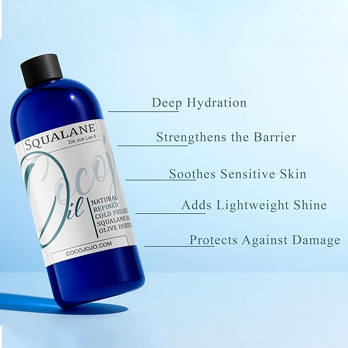 Dr Joe Lab Squalane Oil for Face - Squalane Moisturizer, Squalane Oil Organic, Squalane Body Oils, Natural Plant Derived From Olives - Refined Cold Pressed for Face Skin Hair - 32 Fl Oz