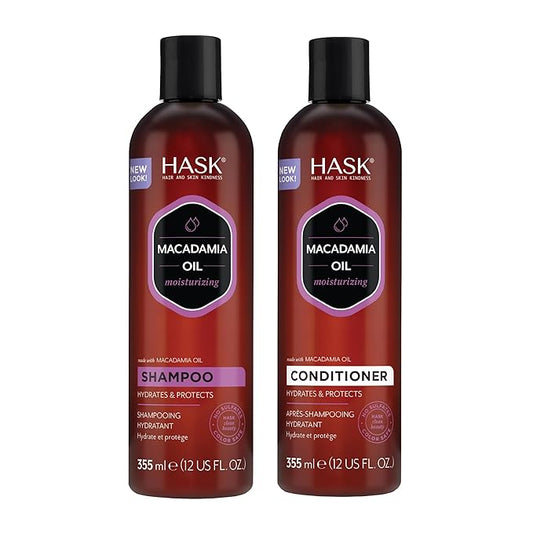 HASK Macadamia Oil Moisturizing Shampoo + Conditioner Set | For All Hair Types, Sulfate-Free, Paraben-Free, Gluten-Free, Cruelty-Free, Color Safe