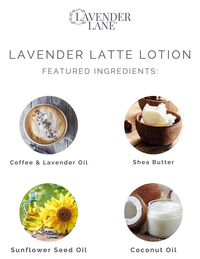 LAVENDER LANE Lavender Latte Hand & Body Lotion, 9 oz - Farm Distilled, Lavender Essential Oil, Natural Coffee Extract, Made in USA