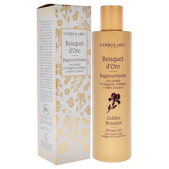 L'Erbolario Shower Gel – Moisturizing Body Wash – Toning and Protecting Antioxidant Body Soap with Honey and Floral Extracts - Golden Bouquet - 8.4 oz