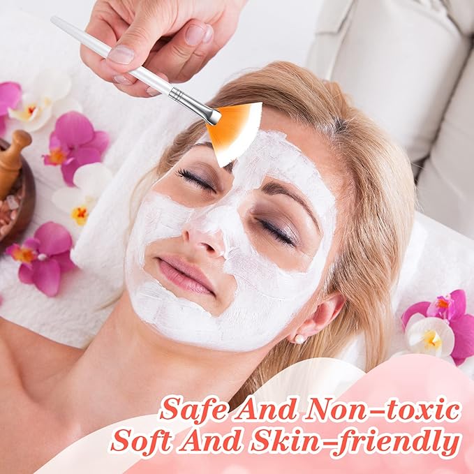 48 Pcs Fan Brushes Facial Applicator Brush Multi Use Makeup Face Mask Brush Soft Peel Brush Applicator for Women Girls Esthetician Spa Acid Mud Cream Masques Cleansing Tools, Pink, White, Orange