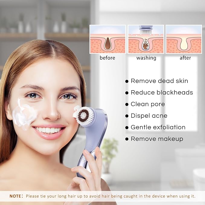 Facial Cleansing Brush Face Scrubber Exfoliator Rechargeable IPX7 Waterproof Electric Spin Cleanser Device for Exfoliating, Massaging and Deep Cleansing Removing Blackhead, Face Massaging