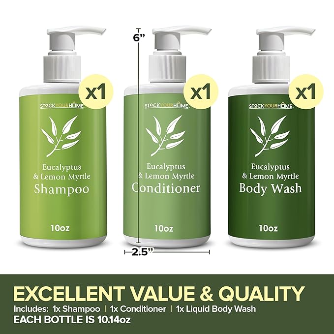 Shower Essentials Set for Men and Women, Includes 10 oz Body Wash, Shampoo, and Conditioner, Hydrating & Nourishing Shampoo Conditioner Body Wash Set, guest bathroom toiletries, for Hotels