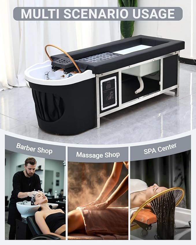 Head Spa Bed with Moxibustion & Heated Gua Sha Panels & Footbath, Massage Table Shampoo Bed Headspa Equipment with Fumigation and Water Cycle Hair Care (Foot Basin & Moxibustion)