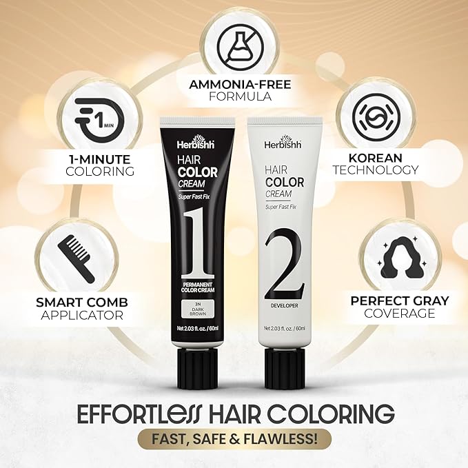 Dark Brown Rapid Infusion Hair Color Cream, Permanent Hair Dye in One Minute with Comb Applicator and Argan Oil Deep Conditioning Hair Mask 8.45 FL OZ Combo Pack