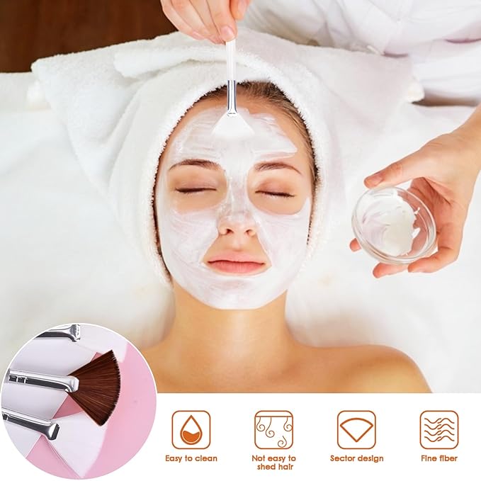 20 Pieces Fan Brushes Facial Applicator Brush Soft Makeup Mask Acid Applicator Brush Esthetician Cosmetic Brush for Mud Cream, Makeup Peel (White and Brown)
