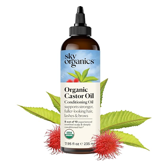 Sky Organics - Castor Oil Organic - Volumizing Hair Oil - Scalp, Lashes, Brows - Pure Castor Oil Cold Pressed - Natural Conditioner - Omega Fatty Acids, Vegan - Beauty, Hair Care - w ebook
