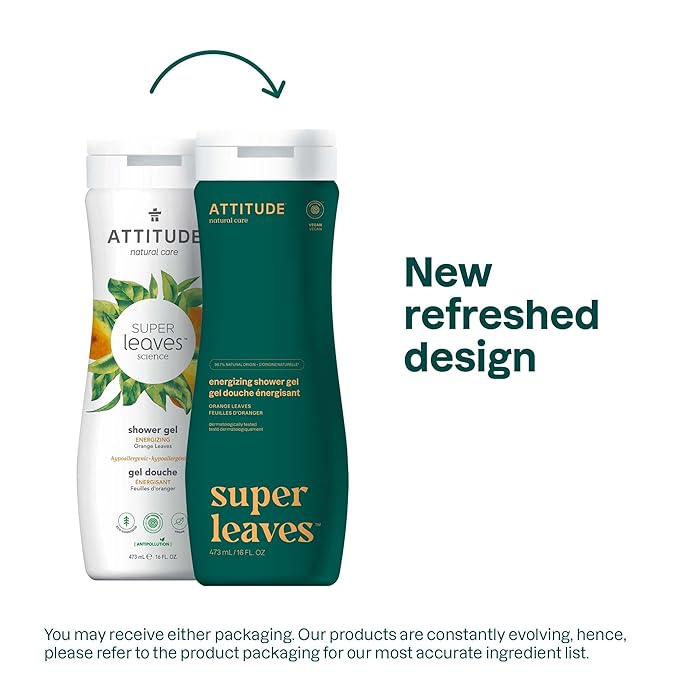 ATTITUDE Body Wash, EWG Verified Shower Gel, Dermatologically Tested, Plant and Mineral-Based, Vegan Personal Care Products, Orange Leaves, 16 Fl Oz (Pack of 6)