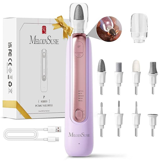 MelodySusie Professional Manicure Pedicure Kit,8-in-1 Electric Nail Drill Set with 5 Speeds,Rechargeable Cordless E-File with 360° LED Light,Perfect Hand Foot Care Trimmer Polish Tools - PC760G