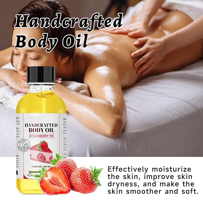 Strawberry Body Oil, 2PCS Body Juice Oil, Cream Of Handcrafted Cream Pie Oil, 4.06 Fl Oz (2, Strawberry)