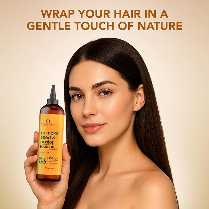 Botanic Hearth Pumpkin Seed & Castor Oil For Hair Growth (6.7 fl oz)| Infused with Pumpkin Seed, Castor, Biotin | Hair Oil Repairs Dry Damaged Hair, Strengthening, Moisturizing, Healthier Hair