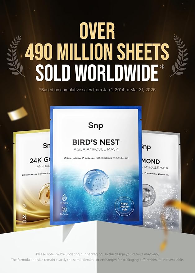 SNP 1000mg Bird's Nest + Hyaluronic Acid Ampoule Sheet Mask | Hyaluronic Acid Sheet Mask | Maximum Hydration and Protection for All Dry Skin Types | Korean Skincare Facial Mask | 10 Sheets