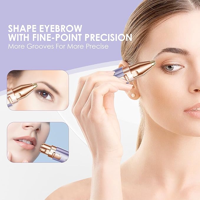 Eyebrow Facial Trimmer: 2 in1 Rechargeable Facial Hair Removal and Eyebrow Shaver - Face Lips Body Painless Facial Razor with Built-in LED Light (Solar Purple)