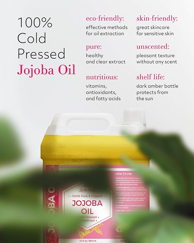 Leven Rose Jojoba Oil Bulk Wholesale Large 32 oz for Soap, Skin, Hair and Nails