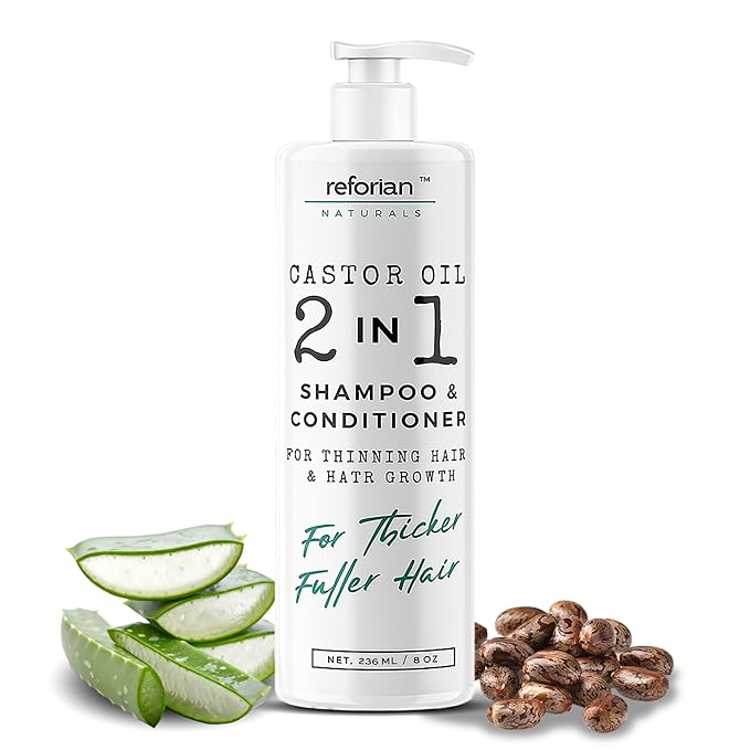 Castor Oil 2-in-1 Shampoo and Conditioner – Strengthen & Restore Hair | Clean, Sulfate-Free Formula for Thinning, Dry, or Color-Treated Hair | Volume, Softness & Scalp Health | 8oz