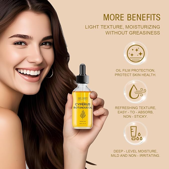 Cyperus Rotundus Oil, Natural Botanical Oil for Sensitive Skin & After Shaving Care, Lightweight Moisturizing Body Oil for Men and Women, 60ML