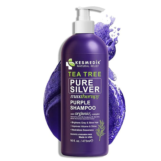 Tea Tree Purple Shampoo for Blonde, Bleached, Silver & Grey Hair, Anti-Brass Toner, Boosts Highlights & Revitalizes Color, Relieves Itchy Scalp & Salon-Grade Hair Toner Shampoo, 16 fl oz