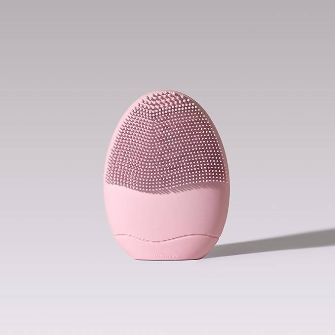 LOLLIPOP Dual-Sided Facial Cleansing Brush | Palm Size Silicone Face Exfoliator and Soft Fiber Cleanser | Manual Face Scrubber for Pores, Makeup Removal, Blackhead and Skincare Routine, Bubblegum