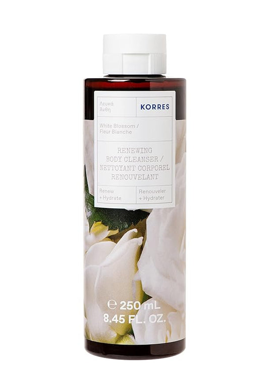 KORRES Renewing Body Cleanser, White Blossom Aroma, Foaming Shower Gel for Women & Men with Greek Botanicals, Gentle Body Wash to Cleanse & Hydrate, Vegan & Cruelty Free, Made in Greece, 8.45 Fl Oz
